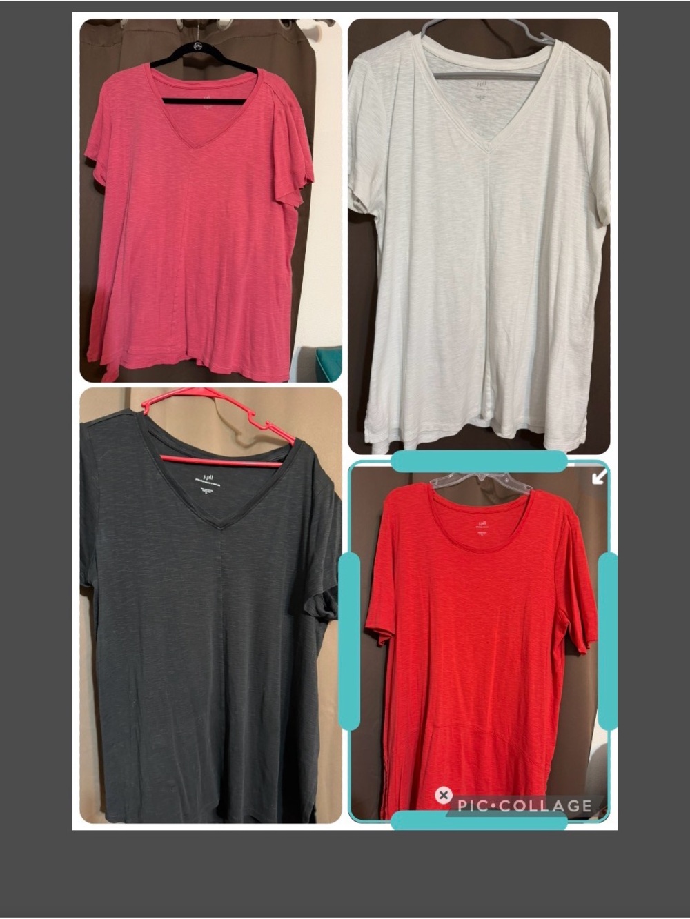 J. Jill Short Sleeve V‑Neck Tees in Pink, White, Gray, Red